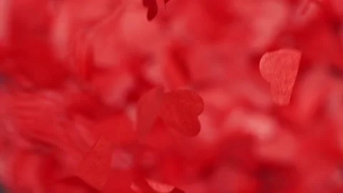 Blurred red heart shape confetti falling, Valentine's day holyday background Stock Footage 170537161