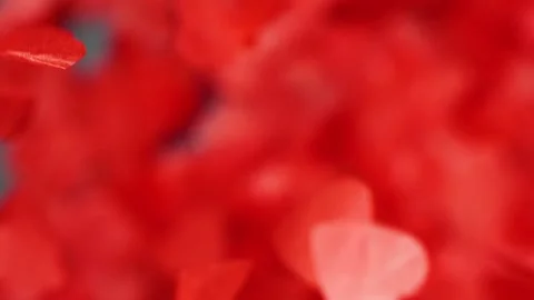 Blurred red heart shape confetti falling, Valentine's day holyday background Stock Footage 171696392