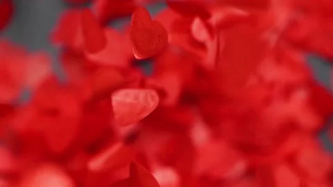 Blurred red heart shape confetti falling, Valentine's day holyday background Vídeo Stock 173587430