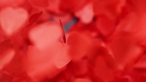 Blurred red heart shape confetti falling, Valentine's day holyday background Stock Footage 177252853