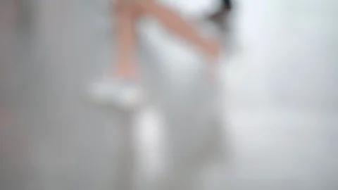 Blurred Reflection People moves through in city Out of focus. Stock Footage 114145139