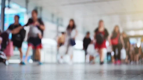 Blurred Reflection People moves through in city Out of focus. Stock Footage 114145145