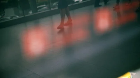 Blurred Reflection People moves through in city Out of focus. Stock Footage 114145165