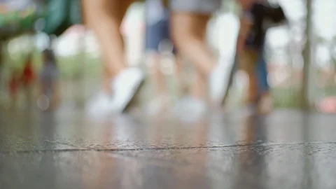 Blurred Reflection People moves through in city Out of focus. Stock Footage 114145197