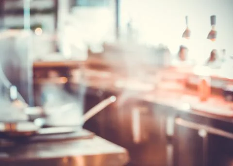 Blurred restaurant kitchen interior Stock Photos