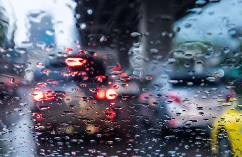 Blurred, Rush hour after work, Cars stuck and traffic jam in the rain at Rama 3 Stock Photos
