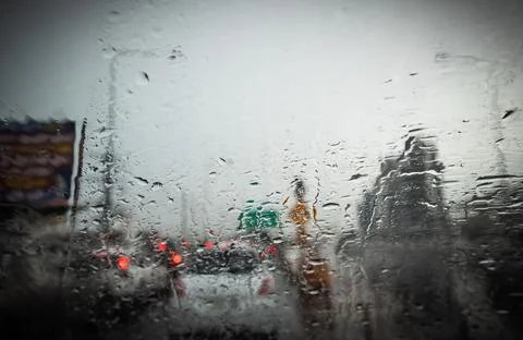Blurred, Rush hour after work, Cars stuck and traffic jam in the rain Bangkok Stock Photos