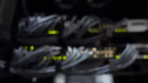 Blurred server room. Modern data center with blinking green LED lights Stock Footage 102210122