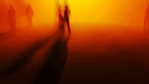 Blurred Shadow people , ghosts  walking in fog , mist , smoke. 3d animation Stock Footage 116588987
