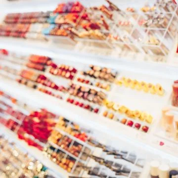 Blurred shelf with cosmetics. Stock Photos