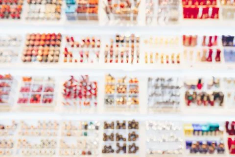Blurred shelf with cosmetics. Stock Photos