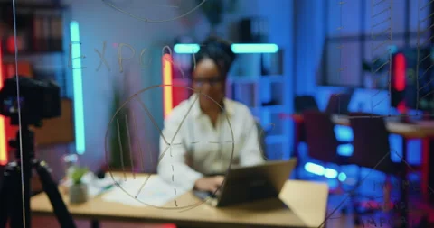 Blurred shooting through glass wall on beautiful confident purposeful african Stock Footage 166579416