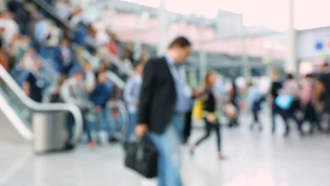 Blurred shot of crowd of people using escalator and staircase Stock Footage 116026502
