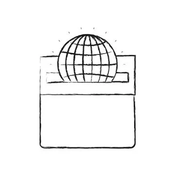 Blurred silhouette flat globe earth world chart depositing in rectangular slot Ilustração Stock