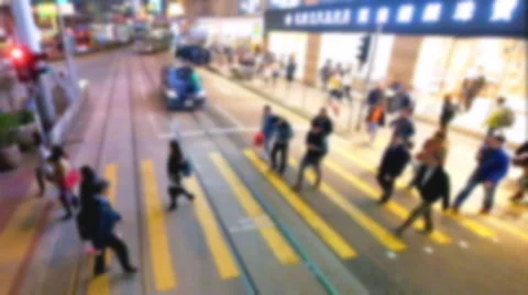 Blurred slow motion video of people moving at crossroad. Hong Kong  Stock Footage 59798478