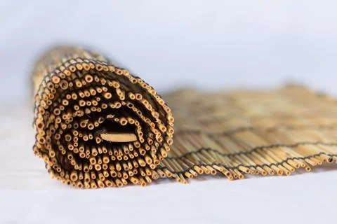 Blurred small bamboo lined with a rope. Used for curtain Stock Photos