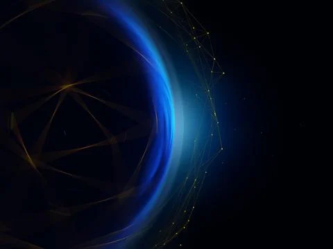 A blurred spherical object moves encased within an abstract virtual mesh Stock Illustration