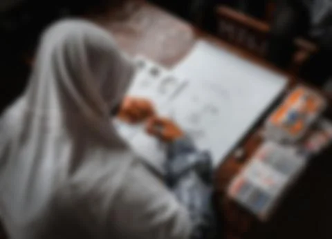 Blurred of A Student is Drawing at School Stock-Fotos