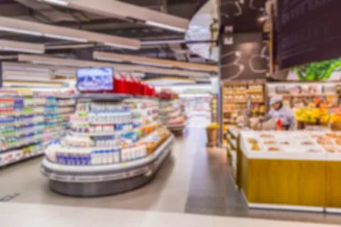 Blurred supermarket interior Stock Photos