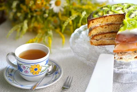 Blurred tea drinking composition. Summer concept. Foto stock