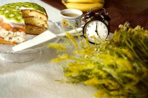 Blurred tea drinking composition. Summer concept. Stock Photos