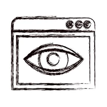 Blurred thick contour browser window with eye sketch icon Stock Illustration