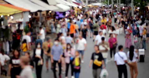 Blurred time-lapse of people walking at street market of Bangkok Video stock 326375455