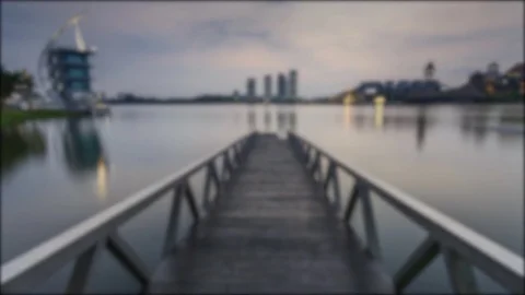 Blurred Time lapse scenery of sun rising at Pullman jetty, Putrajaya. Stock Footage 83015872