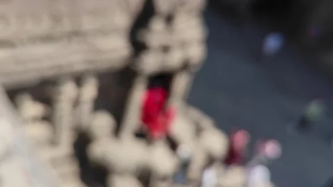 Blurred Tourists Exploring Ancient Heritage Stone Architecture Background Stock Footage 329889313