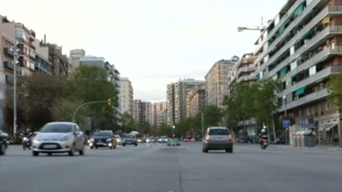 Blurred traffic in Barcelona at dusk. Stock Footage 89506331