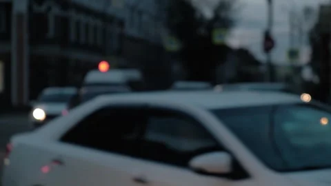 Blurred traffic intersection city highway during rush hour slow motion close-up Stock Footage 278152794