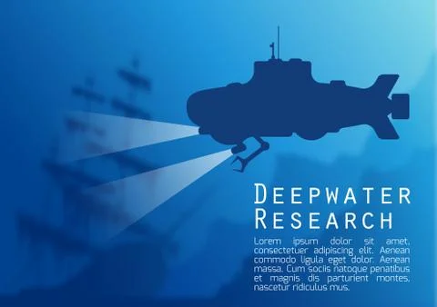 Blurred underwater background with submarine Stock Illustration