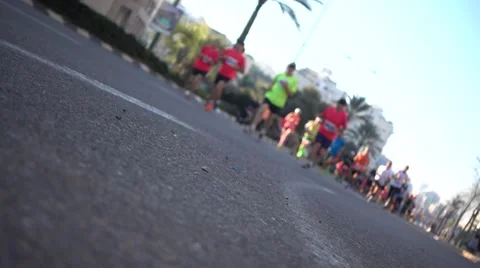 Blurred unrecognized Marathon runners Stock Footage 60745154