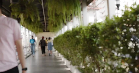 Blurred version of footage. group of people wearing face mask are walking Stock Footage 168569279