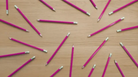 Blurred video background with colored pencils on wooden table. Stock Footage 248225289