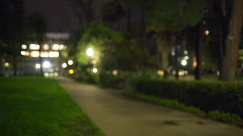 Blurred video background plate of empty path in dark urban park at night Stock-Footage 96242067