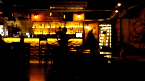Blurred video of the interior of a large beautiful restaurant in low lighting Stock Footage 122425563
