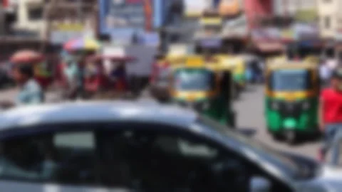 Blurred view of a busy intersection in the heart of Old Delhi, India Stock Footage 300281218