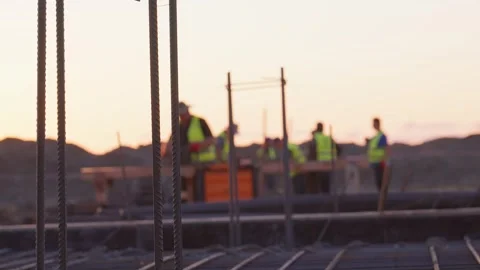 Blurred view of construction site. Workers working at construction site. Stock Footage 276626535