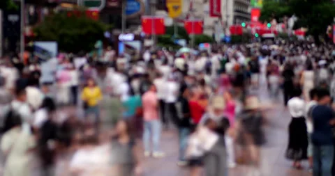 Blurred view, continuous flow of people at pedestrian street at Shanghai Stock Footage 327647831