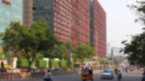 Blurred view of the Hitech City Main Road in Cyberabad, Hyderabad, India. Stock Footage 308748197