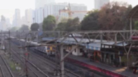 Blurred view of the local trains arriving at Railway Station in Mumbai Stock Footage 300041033