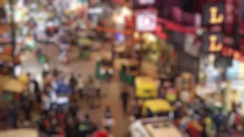 Blurred view of the Main Bazar road with evening busy traffic in Delhi, India. Stock Footage 303778480