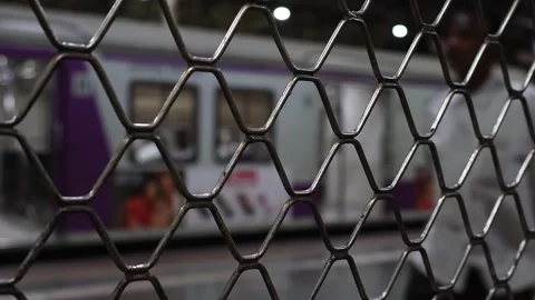 Blurred view outside suburban train at CSMT railway station. Stock Footage 276707815