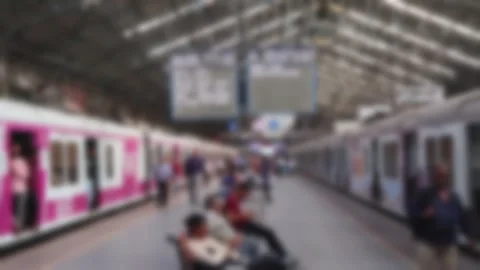 Blurred view of the platform at Chhatrapati Shivaji Maharaj Terminus in Mumbai. Stock Footage 301633746