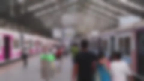 Blurred view of the platform at Chhatrapati Shivaji Maharaj Terminus Stock Footage 302101018