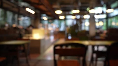 Blurred view of restaurant and coffee shop cafe interior background and light Stock Footage 336056604