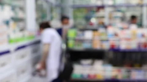 Blurred view of retail pharmacy stocked shelves. Stock Footage 311828491
