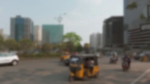 Blurred view of the traffic on the Hitech City Main Road in Hyderabad, India Stock Footage 300082009