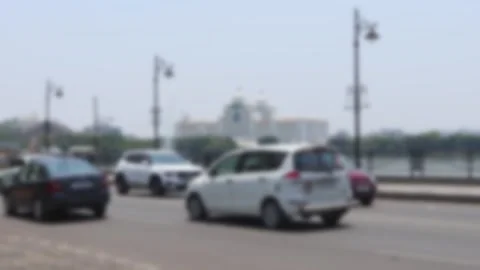 Blurred view of the traffic on the Tank Bund road in Hyderabad, India. Stock Footage 300040673